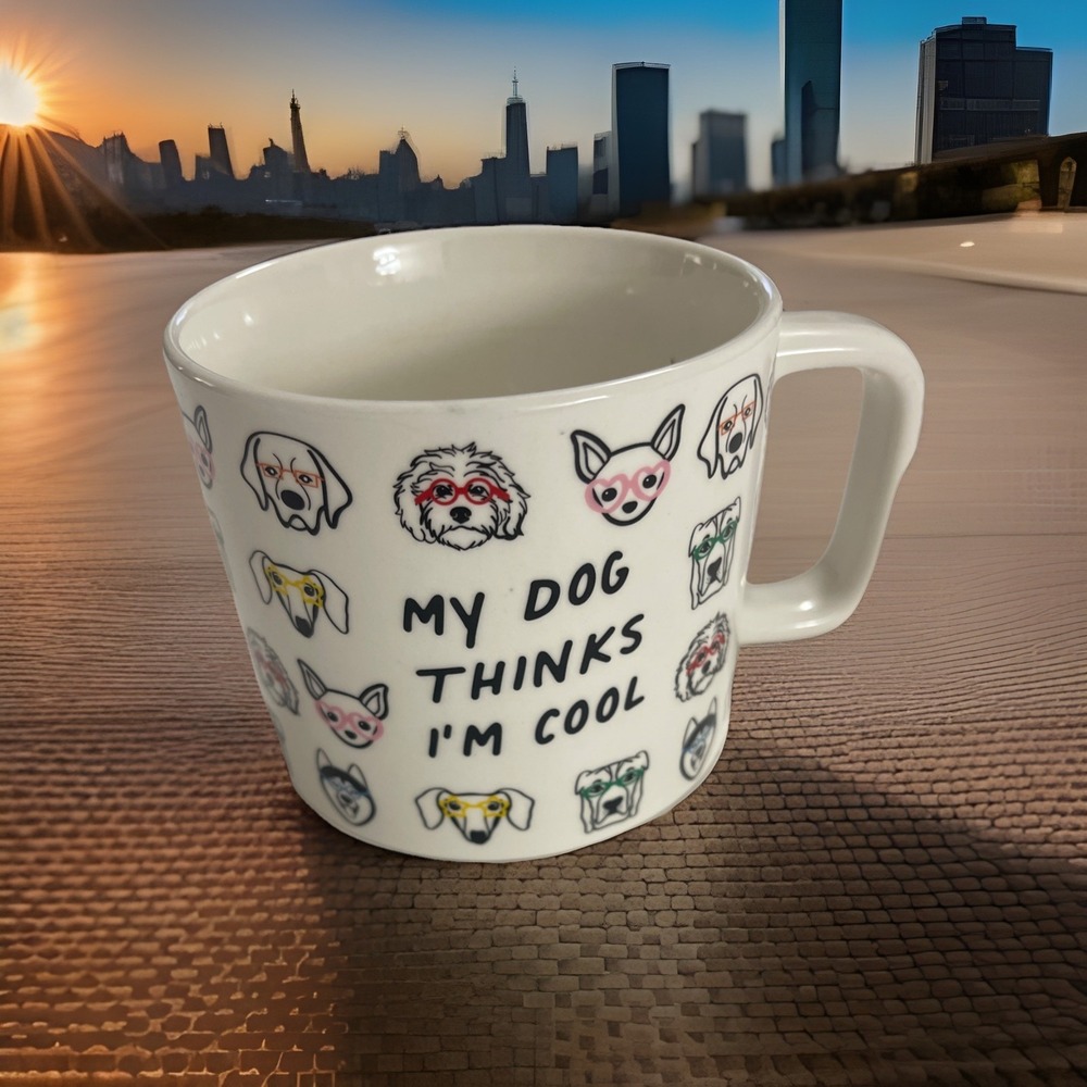 My Dog Thinks I'm Cool Coffee Mug 14 Oz Stoneware, Dog Person Cup‎ Gift